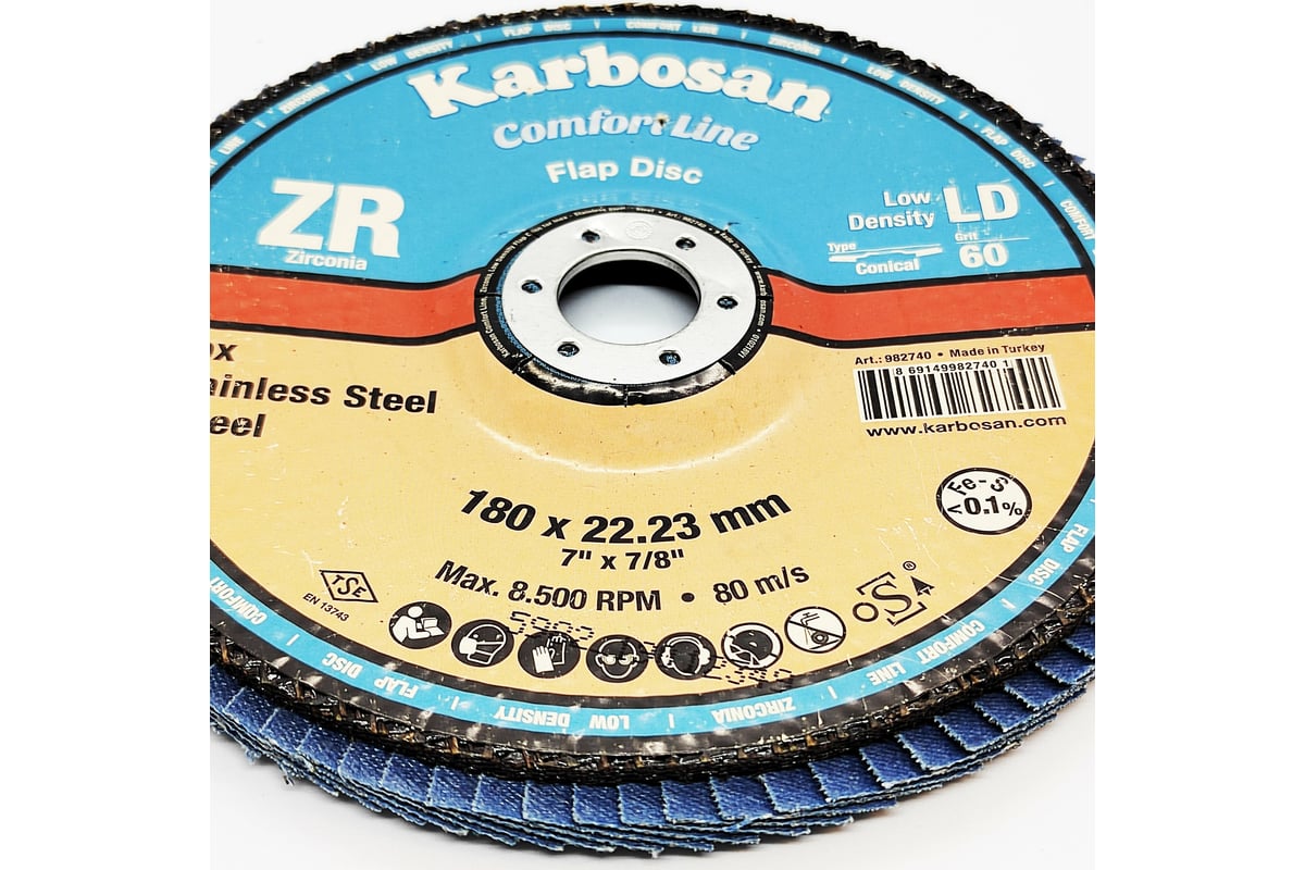 Диск лепестковый INOX 180х22 мм низкой плотности Karbosan KAR-982740