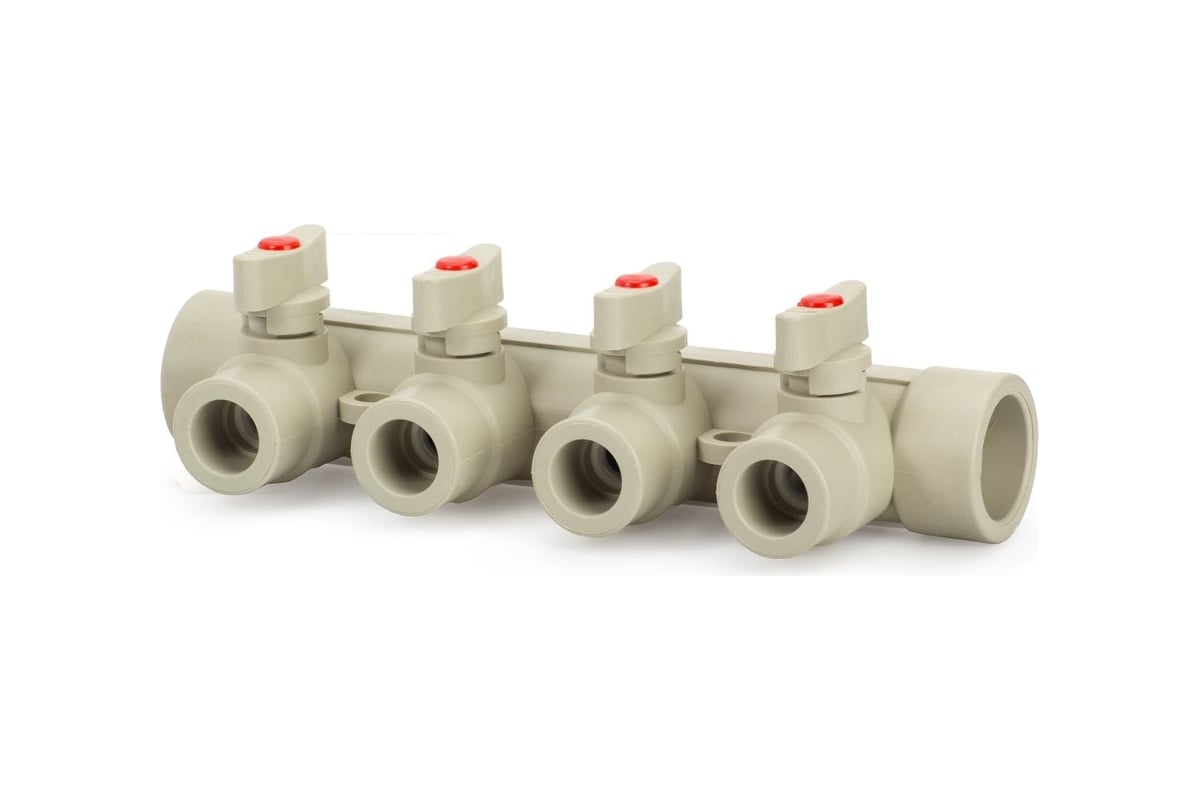 Коллектор с шаровыми кранами Lammin ppr 32x4 10/1 серый Lm31081004032G