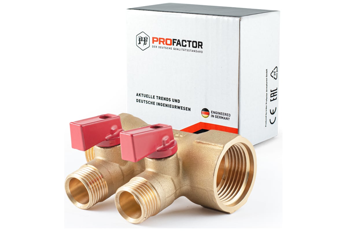 Коллектор с шаровыми кранами PROFACTOR в/н 1" х 2 вых 1/2"нар PF MV 265.2