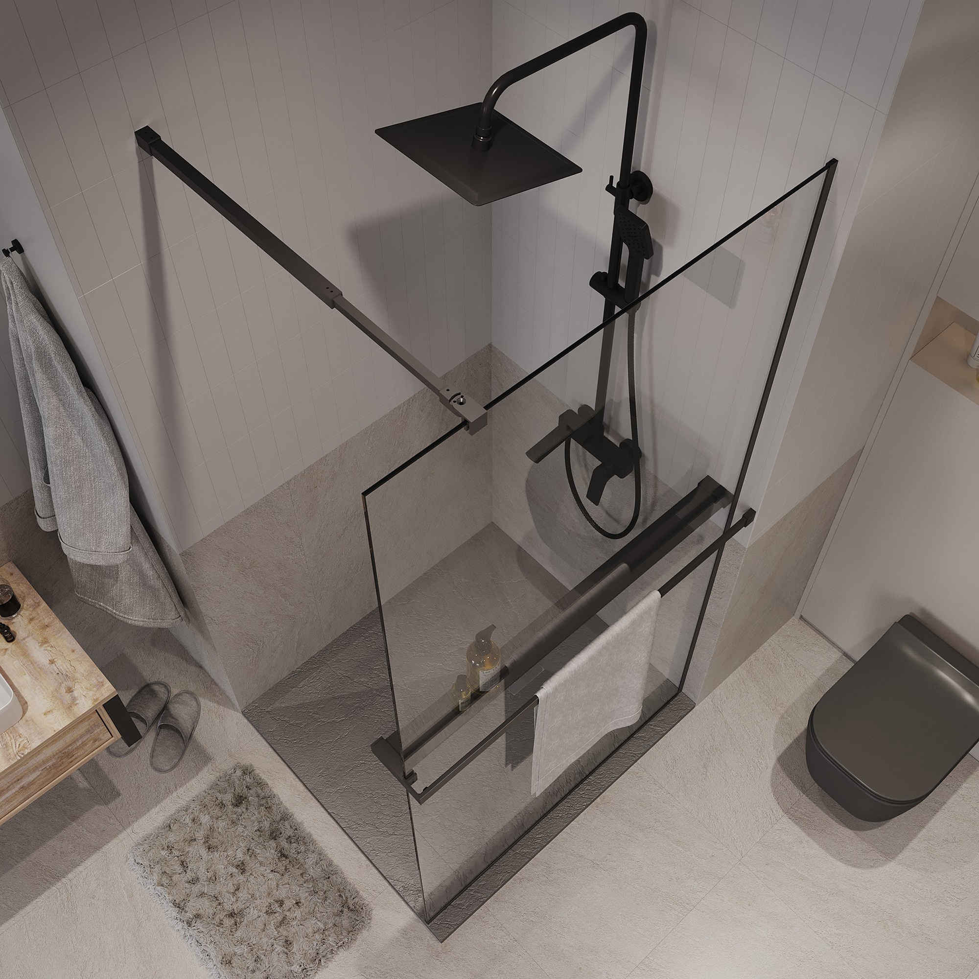 Душевая перегородка Niagara Nova NG-670-90ВLACK 90x195 прозрачная, профиль черный матовый