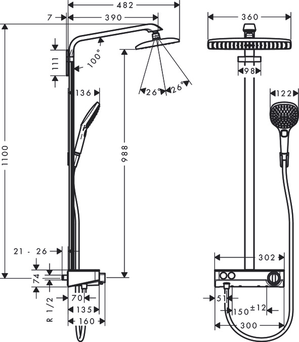 Душевая стойка Hansgrohe Raindance E Showerpipe 360 1jet 27288000 с термостатом