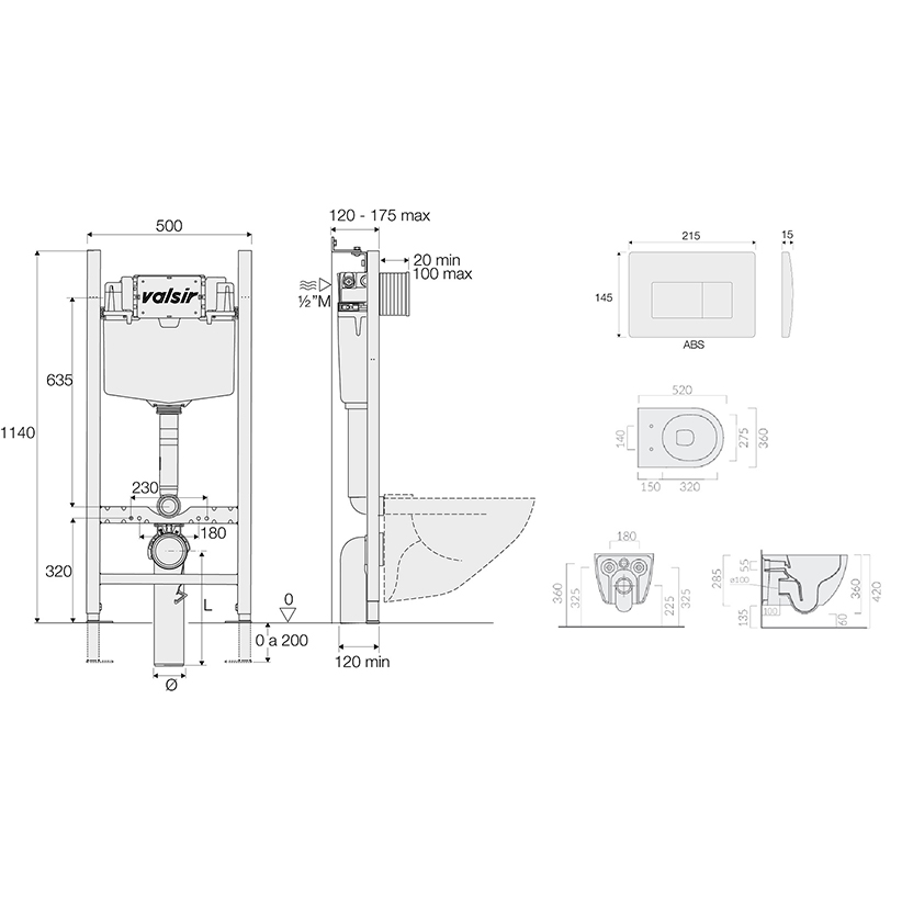 Подвесной унитаз с инсталляцией Valsir Winner S KIT VSCR 7334 Std P1, 4в1, кнопка хром