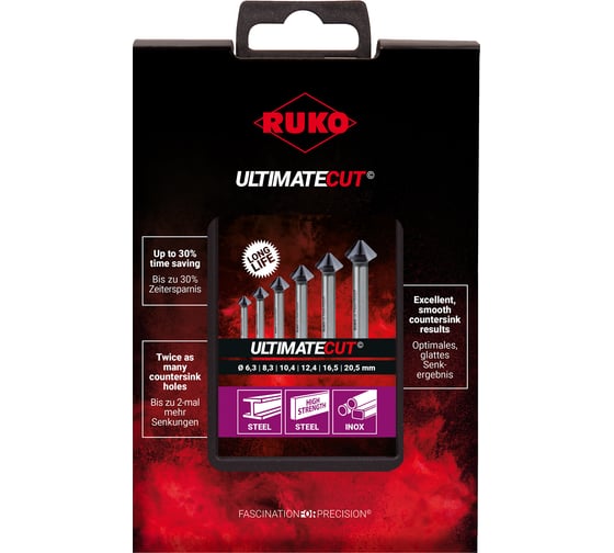 Набор зенковок ULTIMATECUT (6 шт; 6.3-20.5 мм;  HSSE-Co 5 RunaTeC; 90 градусов) RUKO 102790EPRO