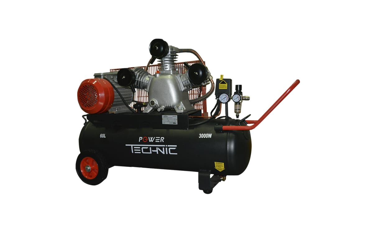 Компрессор Power Technic ременной, 220В, 3000Вт, 640 л/мин, ресивер 60 л ACB640/060