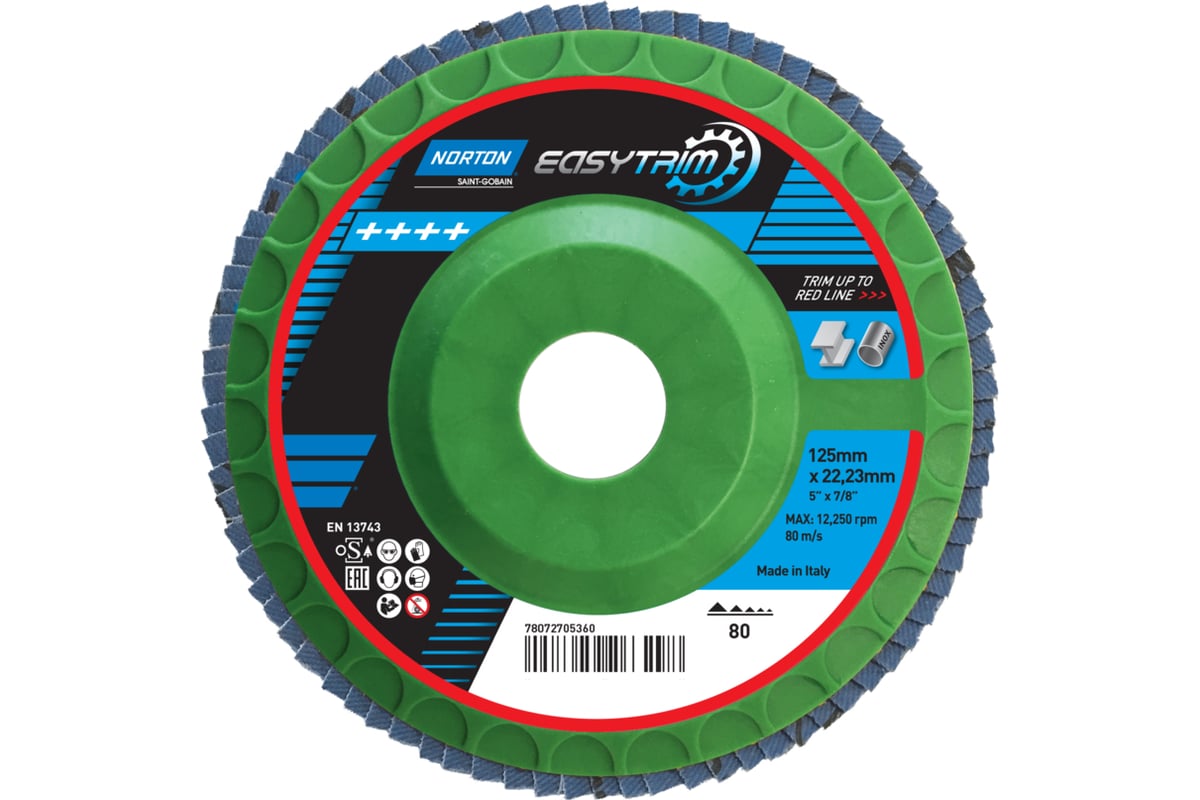 Круг лепестковый Easytrim 125x22 мм, P80, R842, цирконий NORTON 78072705360