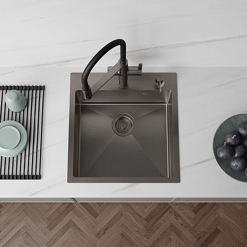 Кухонная мойка Iddis Haze врезной монтаж, нержавеющая сталь, графит, 49х51х20 см, HAZ49GMi77