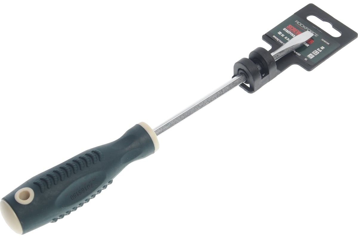 Шлицевая магнитная отвертка Rockforce Profi S2 SL6.5х150мм на пластиковом держателе RF-70165150