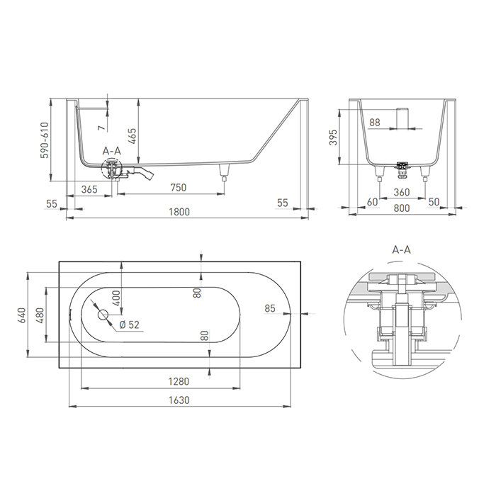 Ванна из литьевого мрамора Salini Ornella Kit S-Sense 180x80 102412G встраиваемая, белый глянцевый