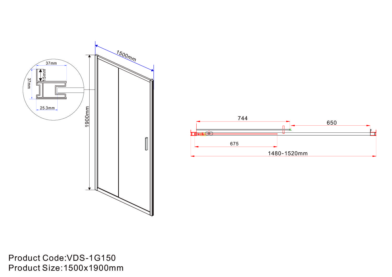 Душевая дверь Vincea Garda VDS-1G150CLGM 150x190 вороненая сталь, прозрачная