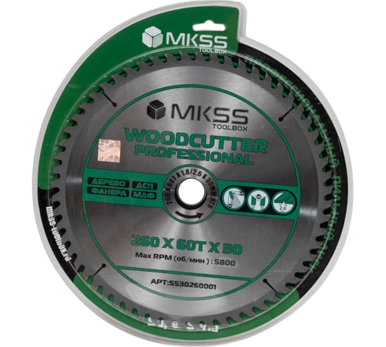 Диск пильный по дереву MKSS Toolbox Woodcutter Professional SS3026 260x60Тх1.8/2.6x30 мм SS30260001