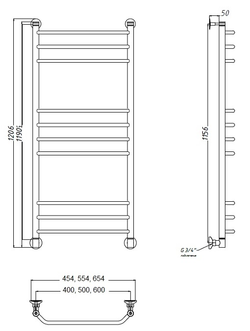 Полотенцесушитель водяной Aquanet Fiona(г) 50x120 см, 10 секций