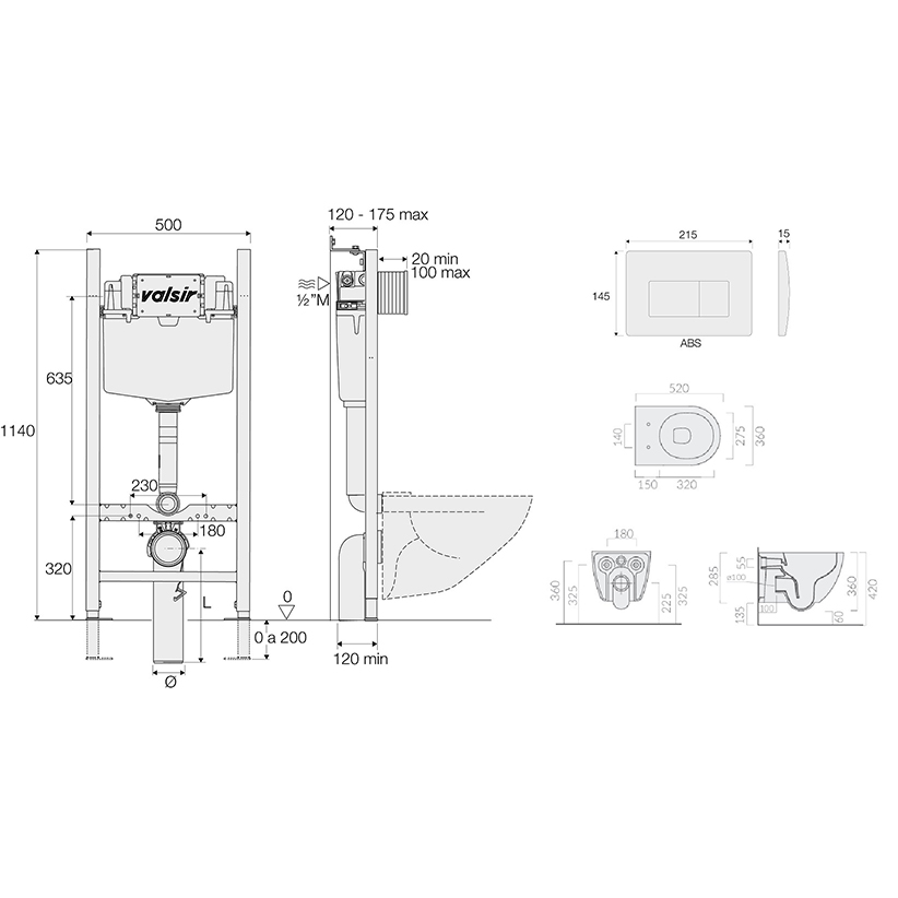 Подвесной унитаз с инсталляцией Valsir Winner S KIT VSWG 7334 Slim P1, 4в1, кнопка белый глянец