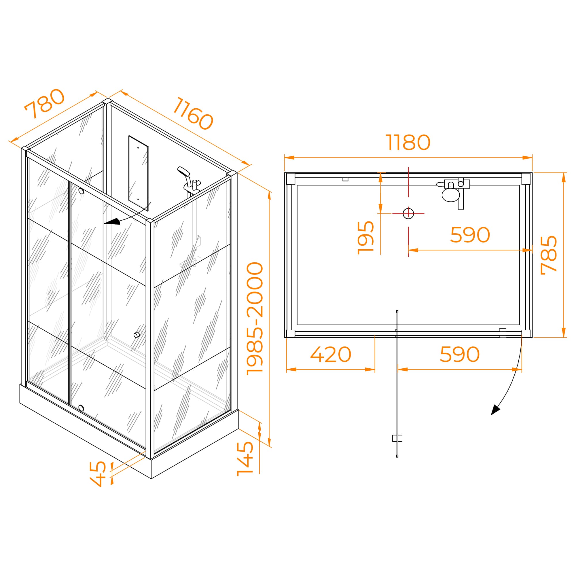 Душевая кабина RGW AN-207B 80x120 черный профиль