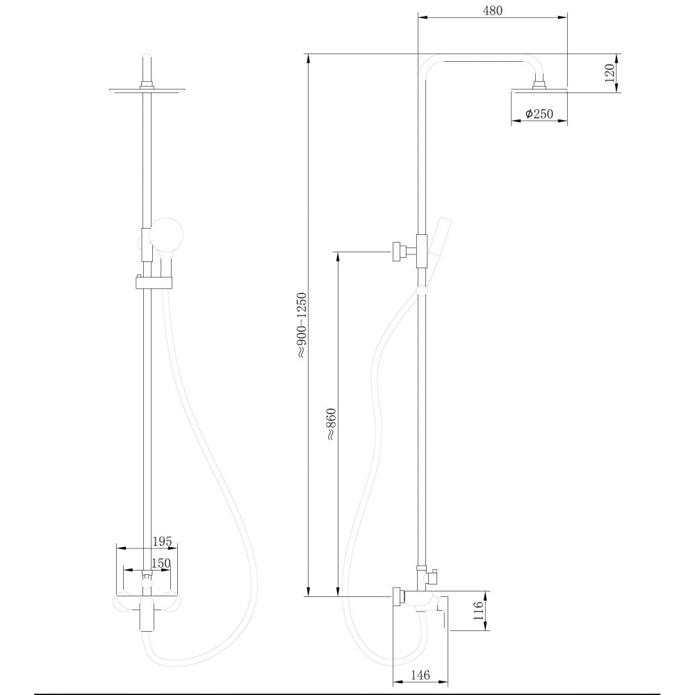 Душевая стойка Abber Weiss Insel AF8020B черный матовый