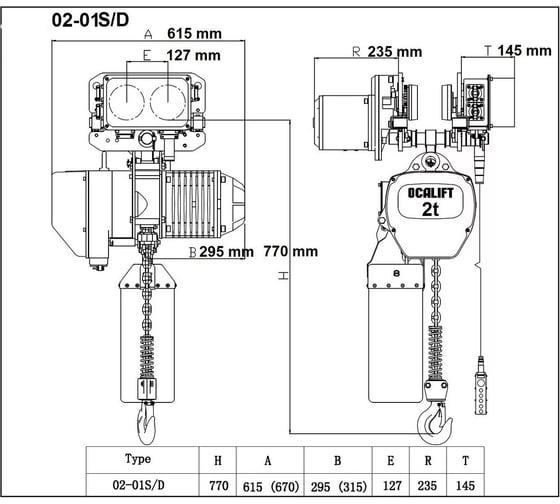Передвижная цепная таль OCALIFT 02-01s 2 т, 4,5 м, 380 в OCA0201ST45m