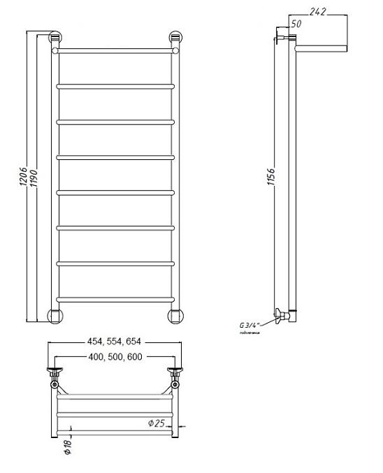 Полотенцесушитель водяной Aquanet Fiona 40x120 см, с верхней полкой