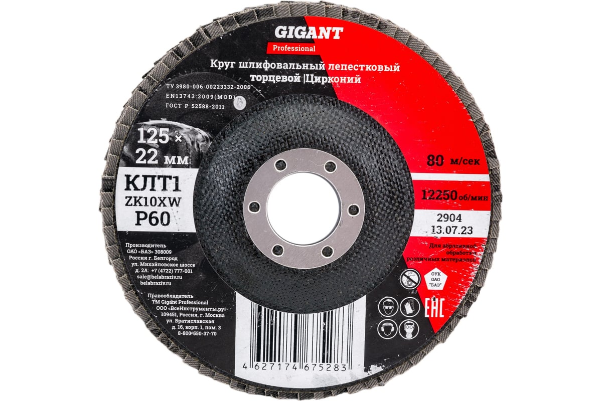 Круг лепестковый Professional 125х22.2 мм, P60, цирконий Gigant GNT-P60