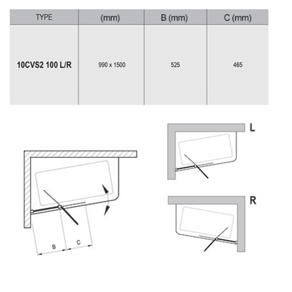 Шторка для ванны Ravak 10° 10CVS2 150x99 белый, L