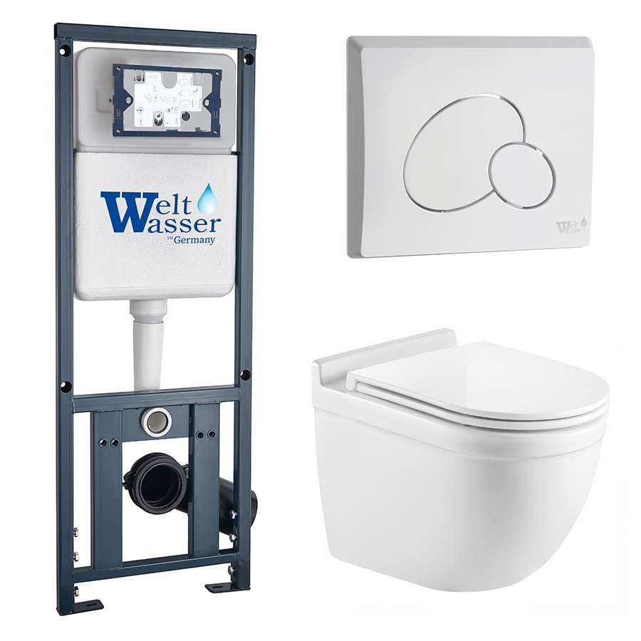 Комплект Weltwasser 10000010668 унитаз Heimbach 041 GL-WT + инсталляция Marberg 410 + кнопка Mar 410 RD GL-WT