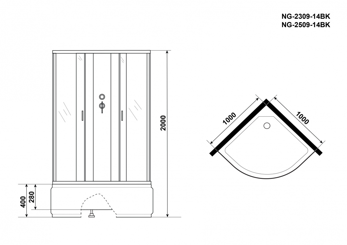 Душевая кабина Niagara NG 2309-14BK 100x100 стекло матовое, без крыши