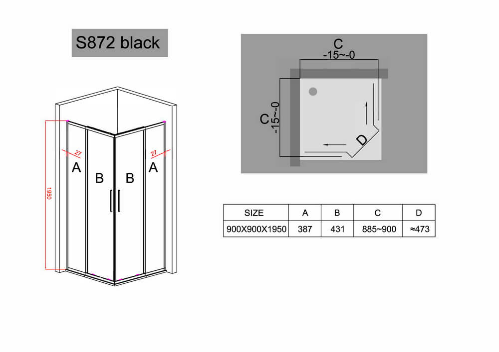 Душевой уголок Black&White Stellar Wind S872 90x90, черный