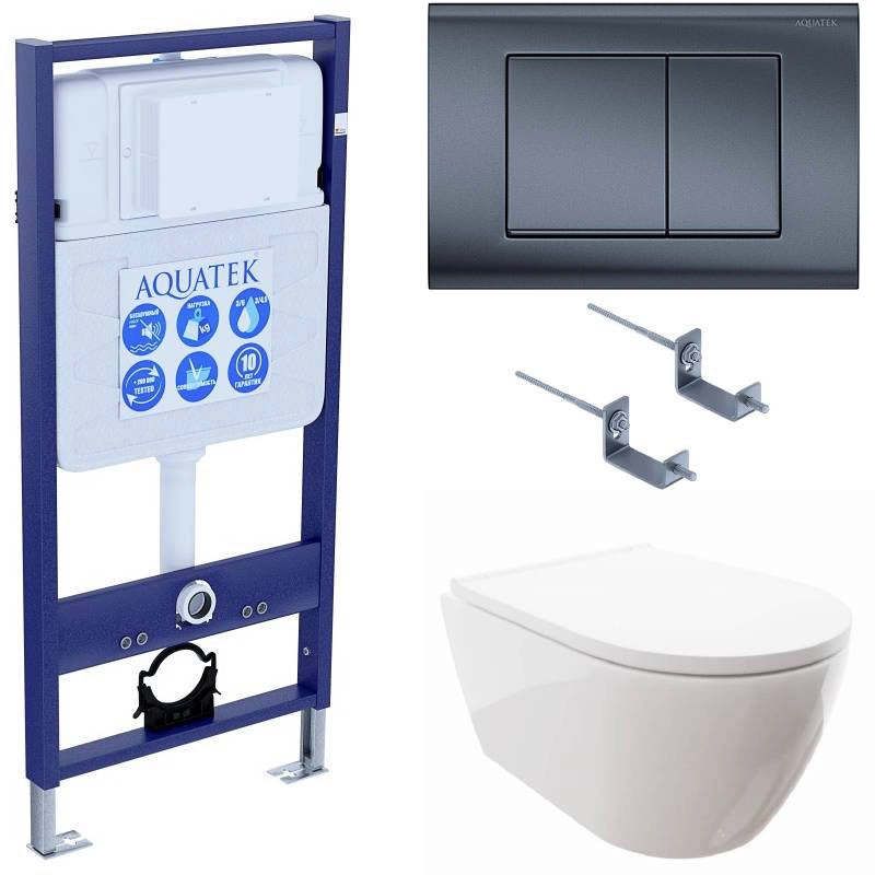 Подвесной унитаз SET Aquatek Поларис-033 4в1, кнопка оружейная сталь матовый Подвесной унитаз SET Aquatek Поларис-033 4в1, кнопка оружейная сталь матовый