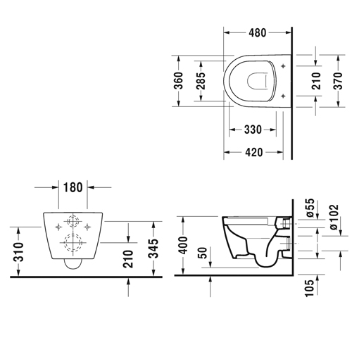 Подвесной унитаз Duravit ME by Starck Compact Rimless (с крышкой SoftClose) 45300900A1