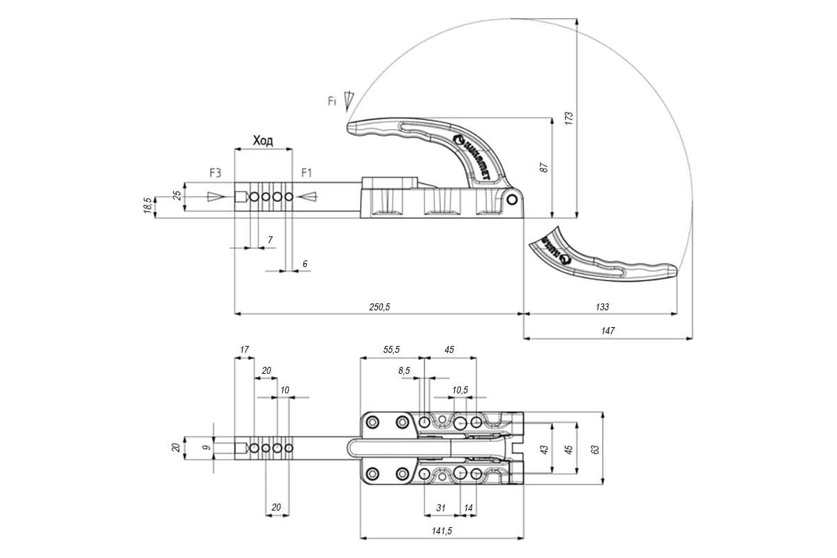 Плунжерный зажим KUKAMET с горизонтальным кронштейном 534-5