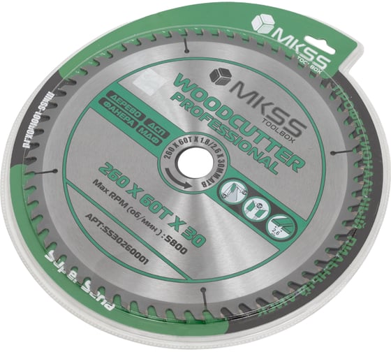 Диск пильный по дереву MKSS Toolbox Woodcutter Professional SS3026 260x60Тх1.8/2.6x30 мм SS30260001