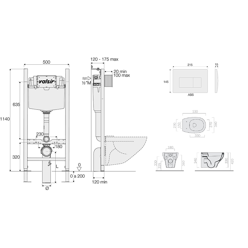 Подвесной унитаз с инсталляцией Valsir Winner S KIT VSCrM 7212 Slim P1, 4в1, кнопка хром матовый