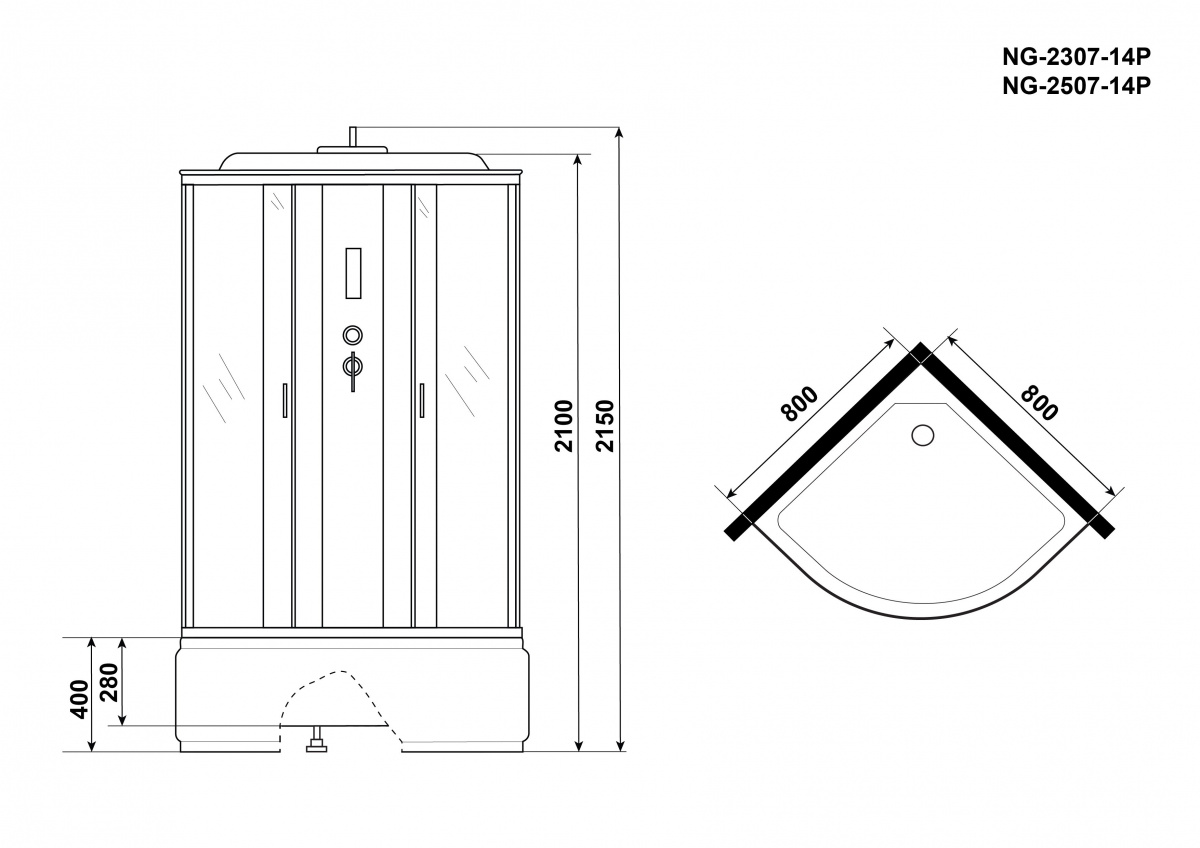 Душевая кабина Niagara NG 2507-14P 80x80 стекло тонированное, пульт управления