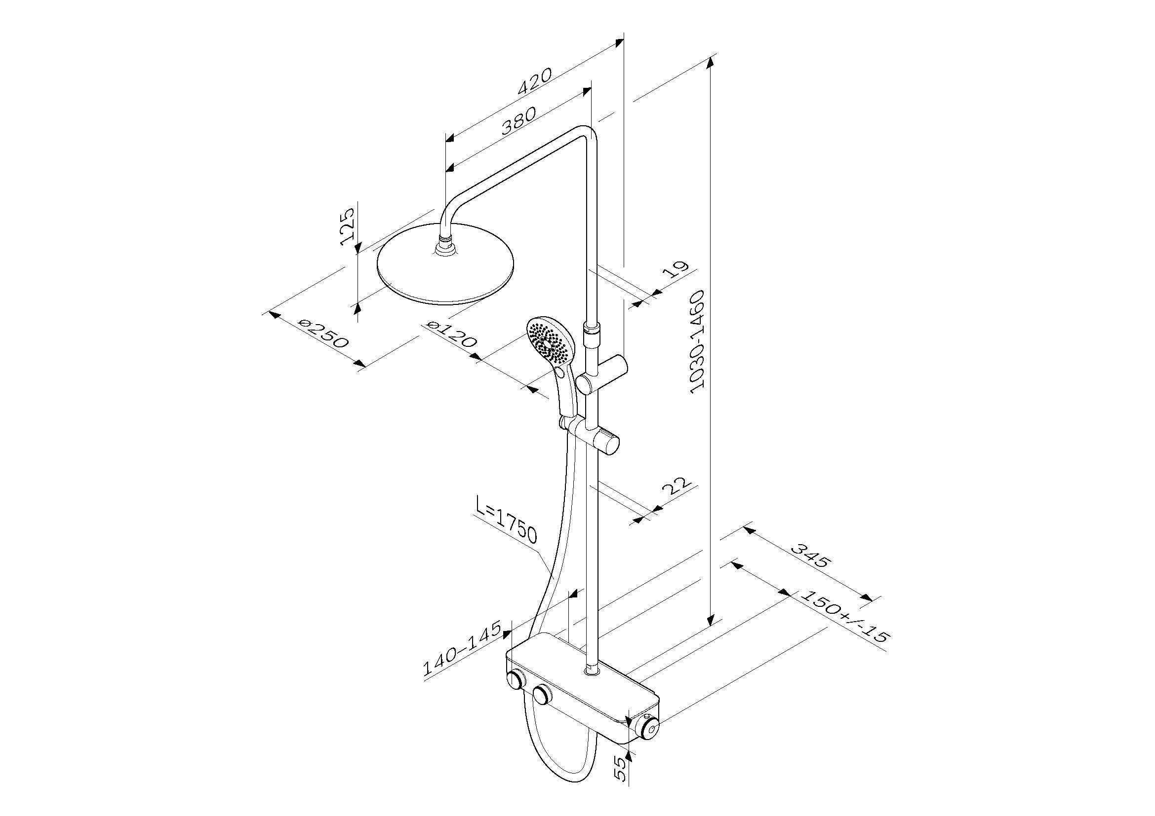 Душевая стойка Am.Pm Inspire V2.0 F0750A400 с термостатом, хром