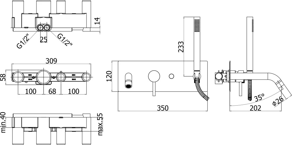 Смеситель для ванны Paffoni Light LIG001CR хром