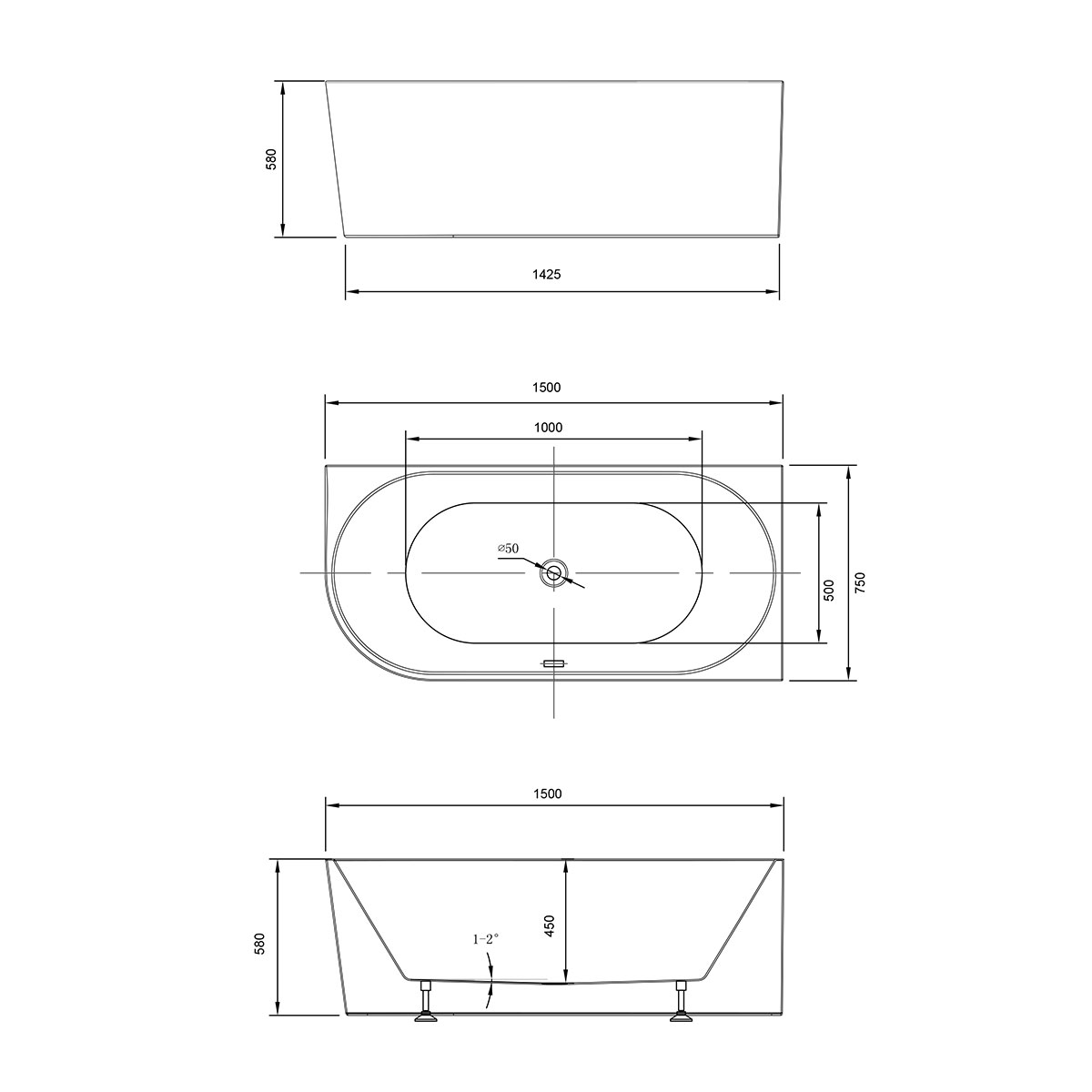 Акриловая ванна Vincea VBT-402-150 150x75, R