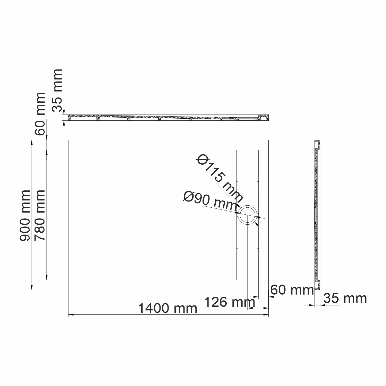 Поддон для душа WasserKRAFT Mindel 85T36 140x90, белый