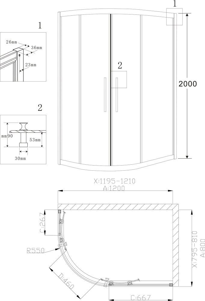 Душевой уголок Grossman Pragma PR-120SR 120x80 асимметричный, серебро, R