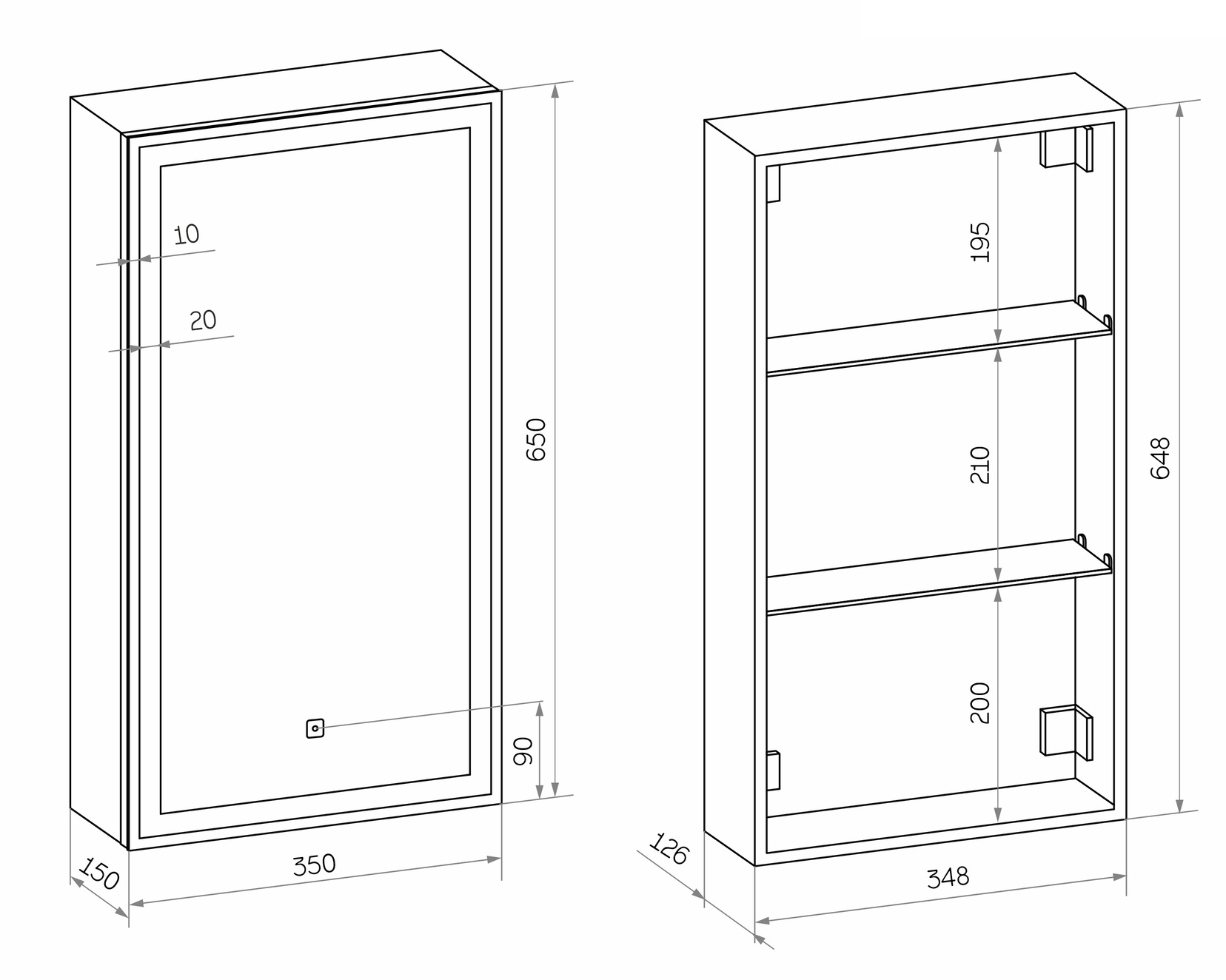 Зеркальный шкаф Континент Mirror Box LED 35x65 с подсветкой, левый МВК063