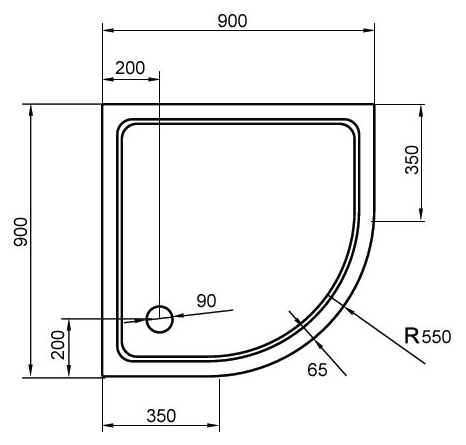 Поддон для душа Cezares Tray 90x90 четверть круга, стеклокомпозит