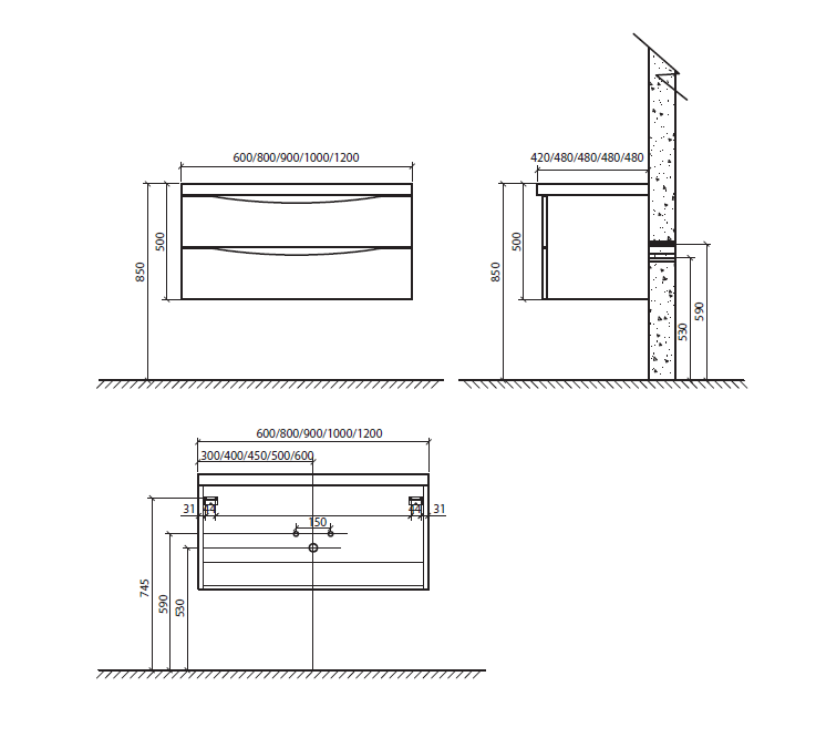 Тумба с раковиной BelBagno Ancona-N 90 см, подвесная