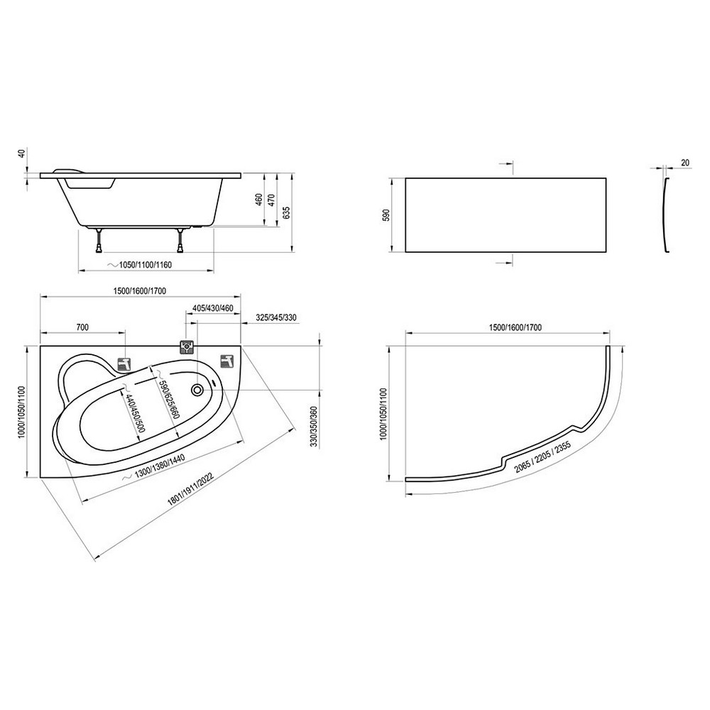 Фронтальная панель Ravak Asymmetric 160х59 R