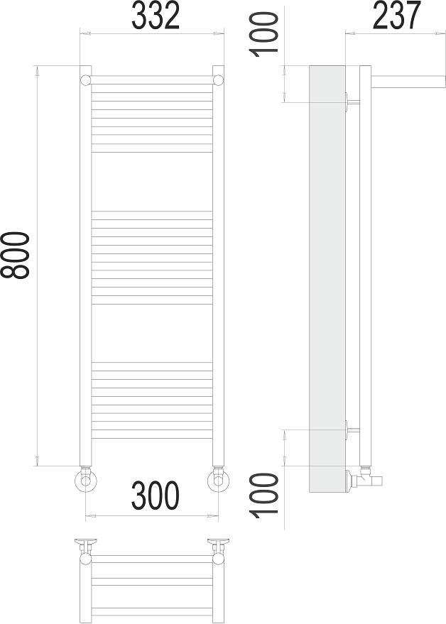 Полотенцесушитель водяной Terminus Аврора П16 300x800, 4670078529404 c полкой