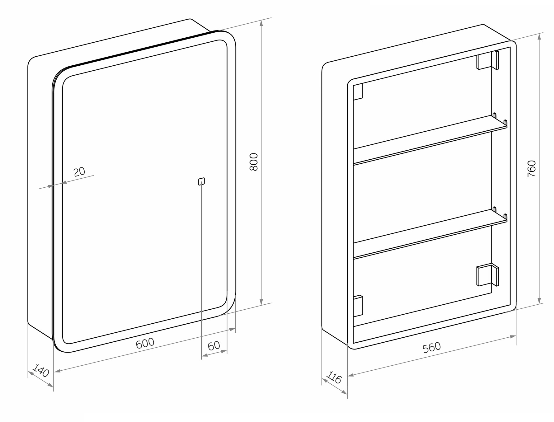 Зеркальный шкаф Континент Emotion LED 60x80 с подсветкой, МВК028