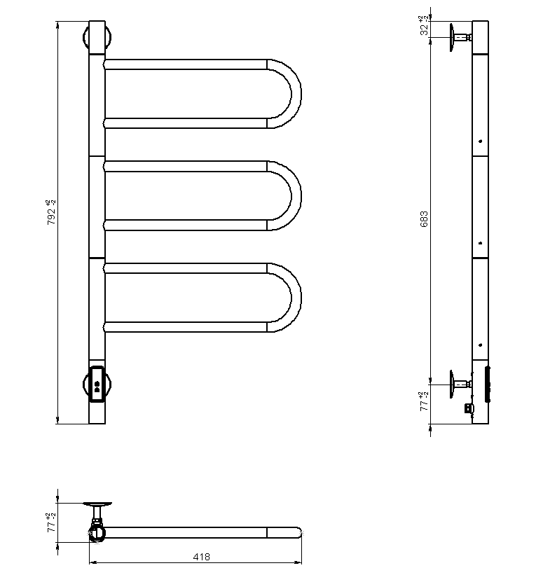 Полотенцесушитель электрический Vincea VTD-1R2CE 44x80 с таймером, хром