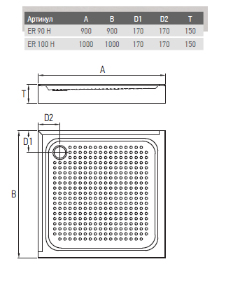 Поддон для душа Erlit ER 90H 90x90