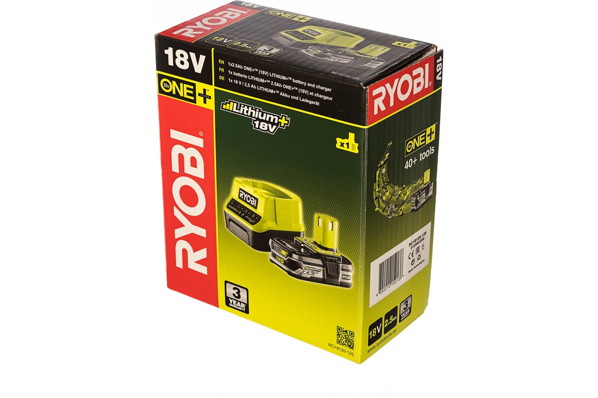 Набор Ryobi ONE+ RC18120-125 5133003359 аккумулятор (18 В; 2.5 А*ч; Li-Ion) и зарядное устройство RC18120