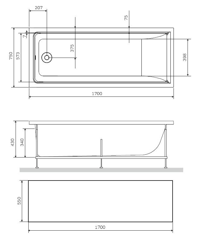 Фронтальная панель Am.Pm Gem W90A-170-070W-P1 170 см