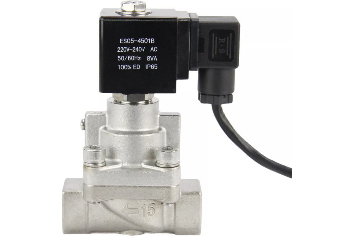 Электромагнитный клапан DN.ru V2W-901P-NC Ду15 Ру6-100 НЗ PTFE 220В AC D130-02730