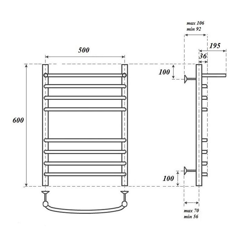 Полотенцесушитель электрический Point PN05156SPE П7 50x60 с полкой, хром