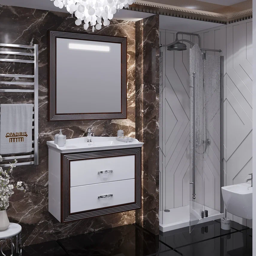 Мебель для ванной Opadiris Карат 80 см белый глянцевый / серебро