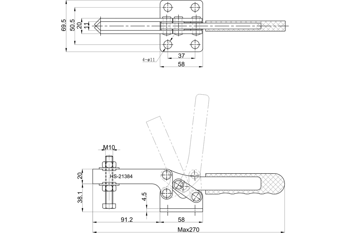 Зажим с горизонтальной рукоятью HS CLAMP HS-21384
